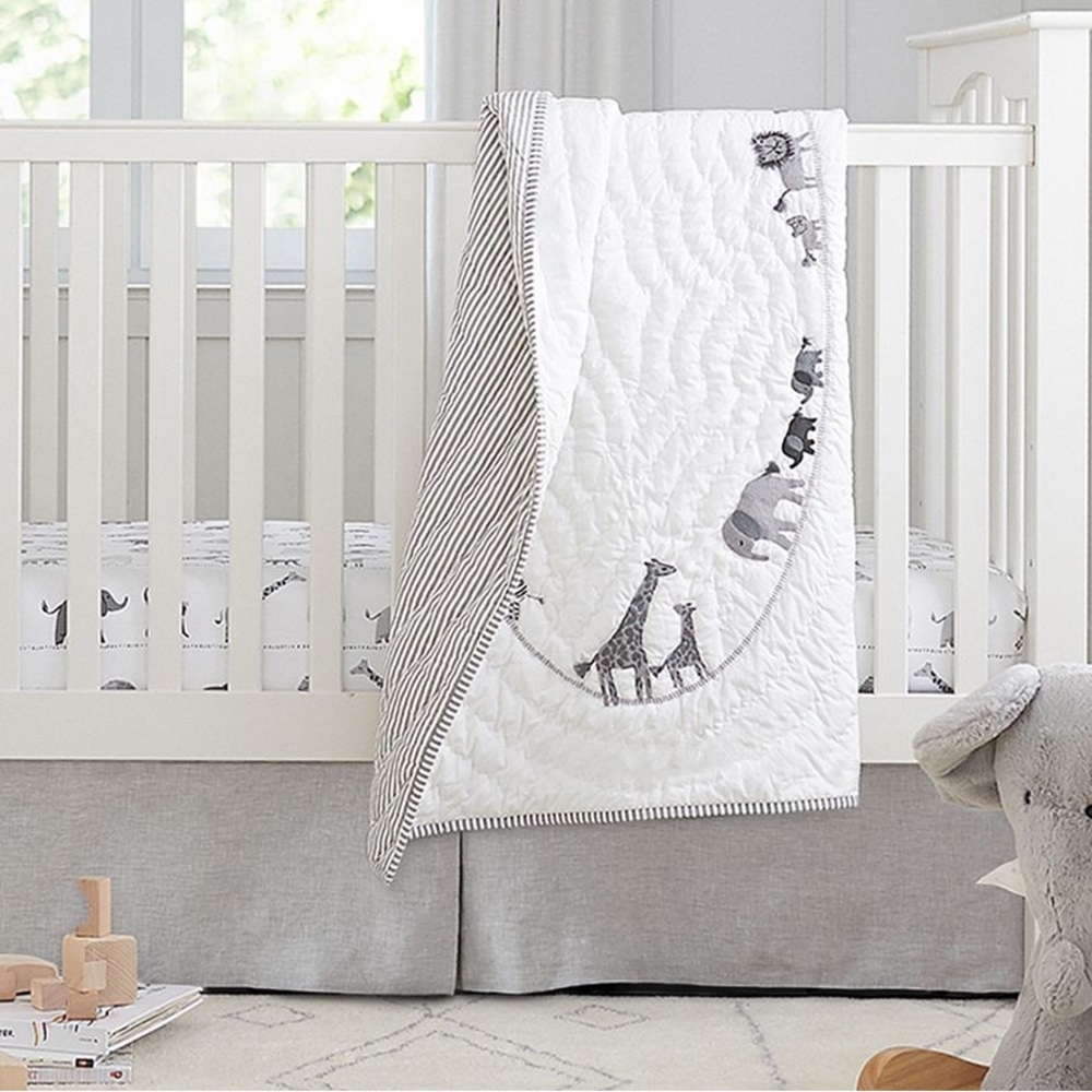 Pottery Barn Kids European Linen Crib Skirt in Gray